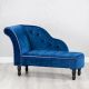 Blue Velvet Chaise Longue with Black Legs and Stud Detail