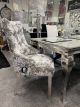 2x Silver Velvet Dining Chairs with Chrome Lion Head Door Knocker and Legs