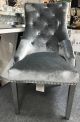 2 x Silver / grey Crushed velvet dining chair with chrome leg and knocker detail
