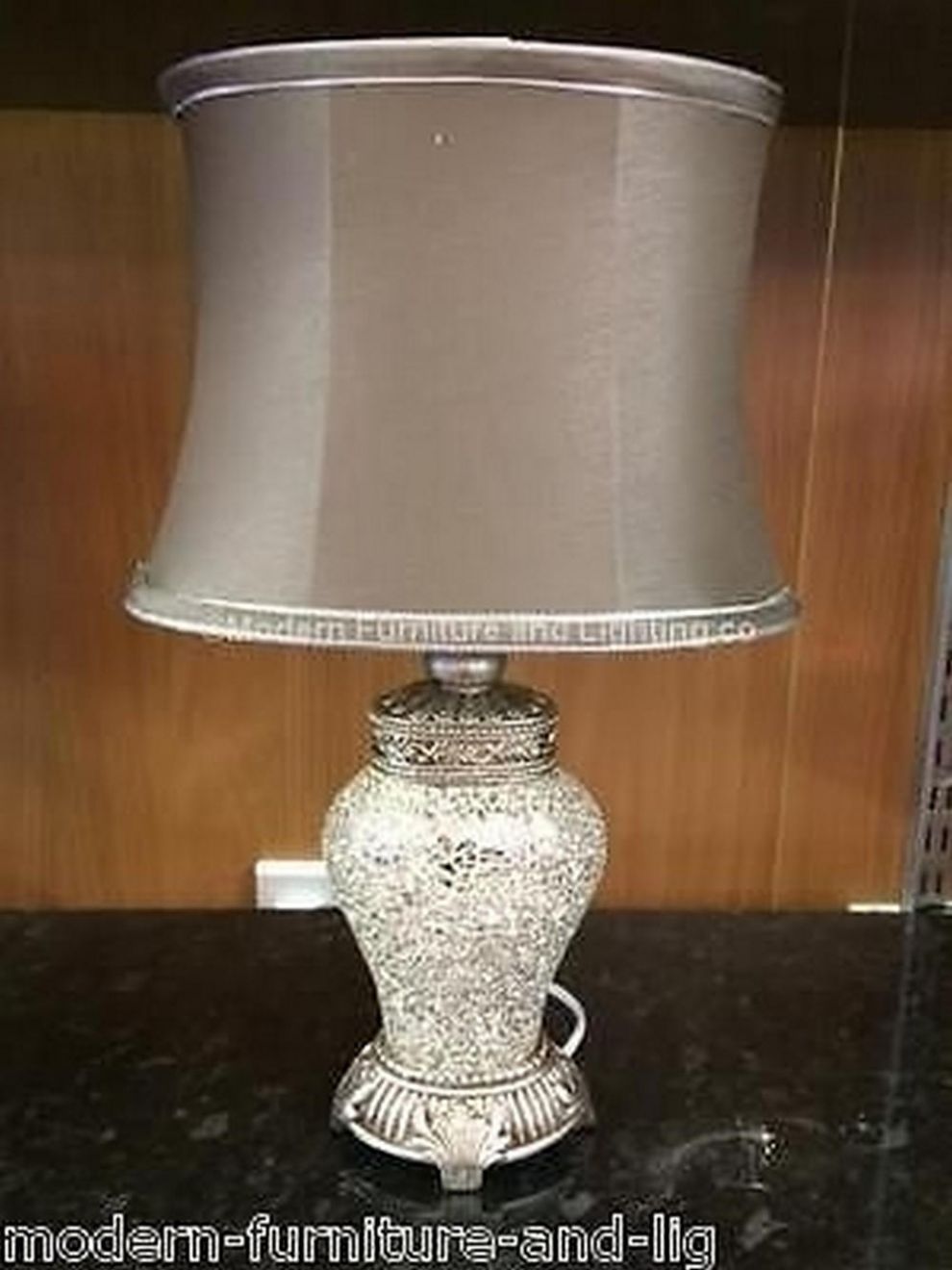Antique Silver Regency Lamp Silver Mirror Mosaic Bedside Table