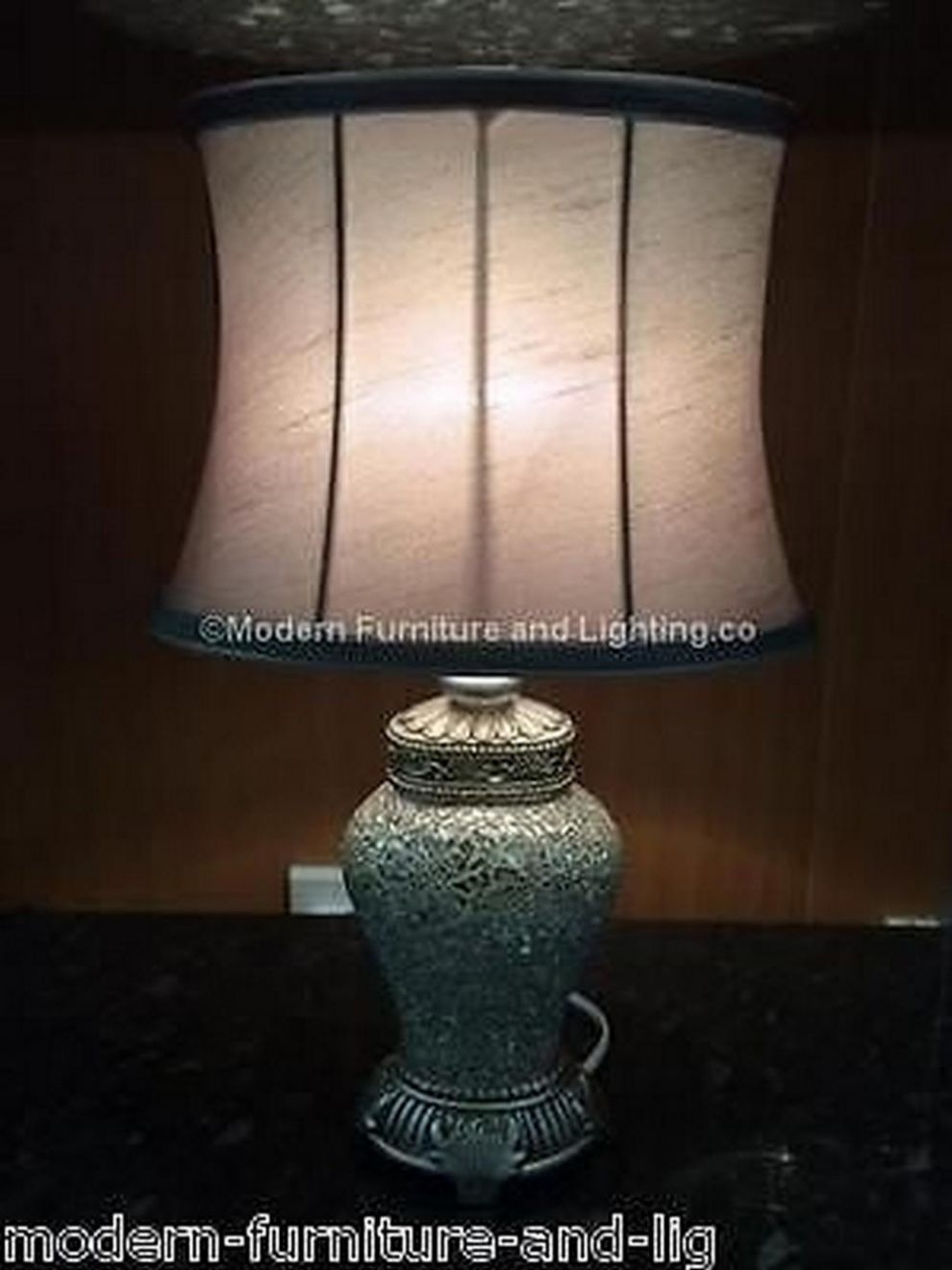 Antique Silver Regency Lamp Silver Mirror Mosaic Bedside Table