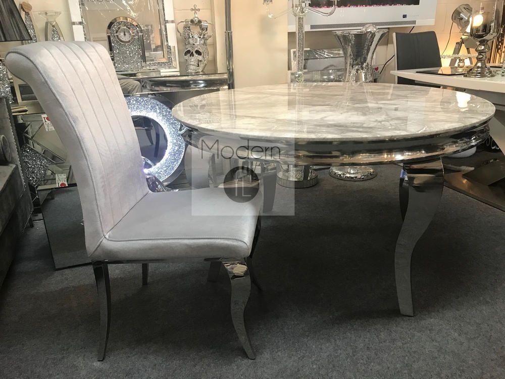 Louis Round Dining Table And 4x, Round Dining Table With Crushed Velvet Chairs