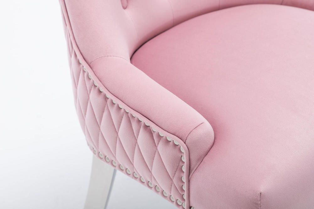 2x Pink Blush French Velvet Dining, Pink Velvet Dining Chairs With Chrome Legs