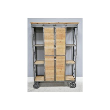 Large Industrial Cabinet, wooden cabinet with cupboard storage space and shelves