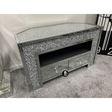Exclusive: Mirrored Corner TV Unit wIth Crushed Diamond Top