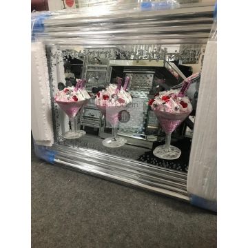 Pink Ice Cream Sundae Martini glass 3D Mirrored Picture in silver wooden frame