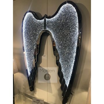 LED Mirror and Crushed Diamond Angel Wings Wall Art, Light Up Angel Wings