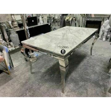 1.5 Louis Marble Dining Table With 4x Grey Lion Knocker Chairs
