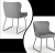 Pair of contemporary grey velvet dining chairs with black metal leg